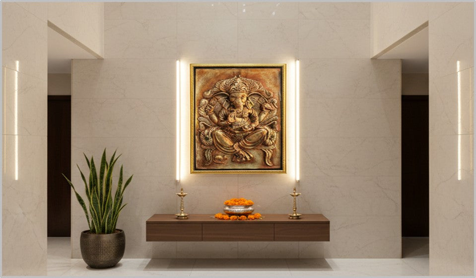 Ganesha in Bronze finish with golden frame